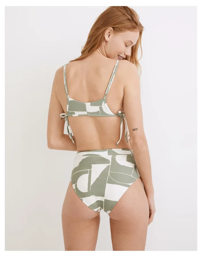 Women Second Wave Side Tie Bikini Top In Mod Shapes Frosted Willow Madewell Swim Women Second Wave Side Tie Bikini Top In Mod Shapes Frosted Willow Madewell Swim