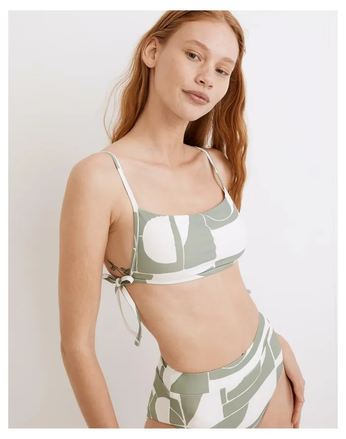 Women Second Wave Side Tie Bikini Top In Mod Shapes Frosted Willow Madewell Swim Women Second Wave Side Tie Bikini Top In Mod Shapes Frosted Willow Madewell Swim