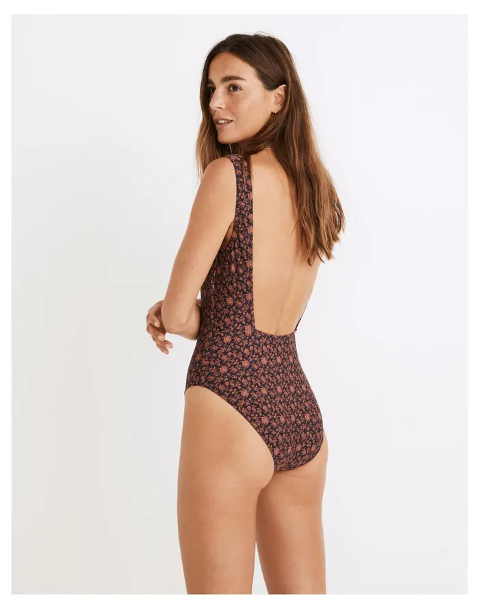 Women Second Wave Square Neck Tank One Piece Swimsuit In Orchard Floral Warm Violet Madewell Swim Women Second Wave Square Neck Tank One Piece Swimsuit In Orchard Floral Warm Violet Madewell Swim