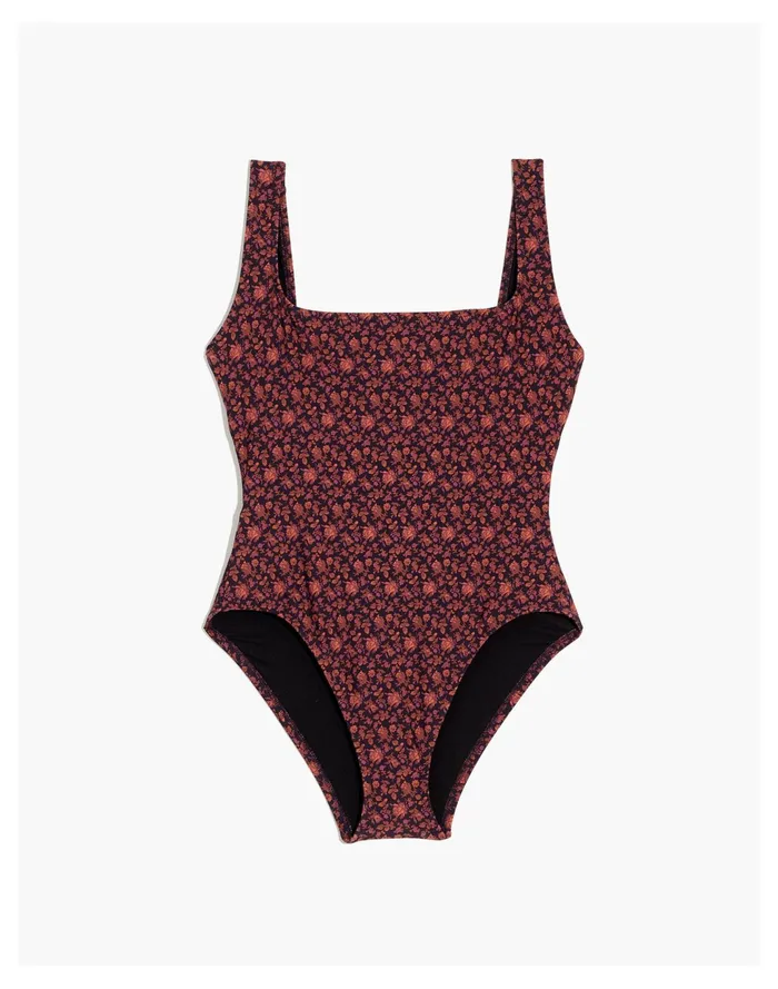 Women Second Wave Square Neck Tank One Piece Swimsuit In Orchard Floral Warm Violet Madewell Swim Women Second Wave Square Neck Tank One Piece Swimsuit In Orchard Floral Warm Violet Madewell Swim