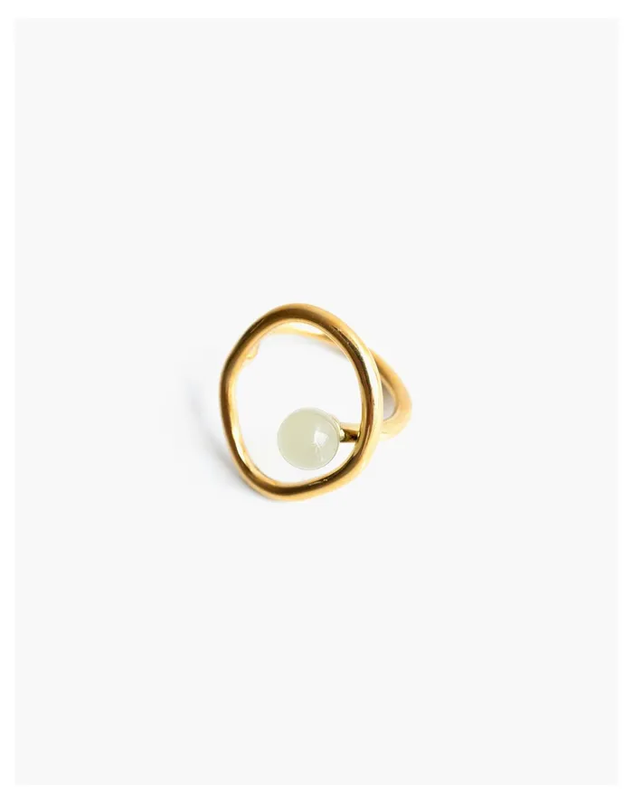 Women Seree Cosmos Jade Bead Gold Statement Ring Light Green Madewell Rings