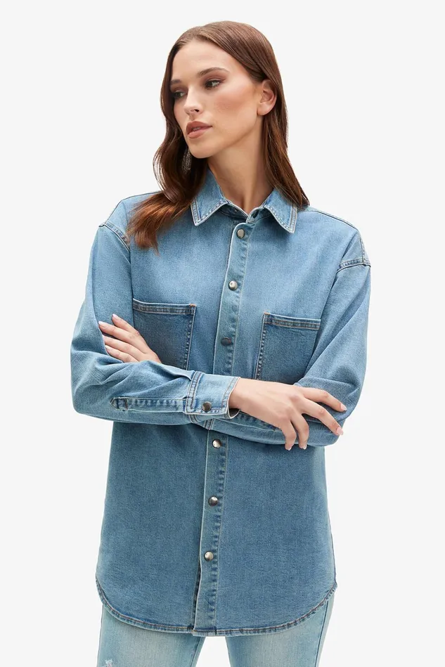 Women Shirts and Blouses Bardot Oversized Denim Shirt In Acid Acid