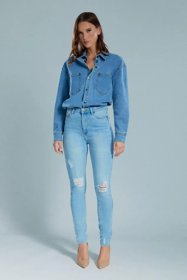 Women Shirts and Blouses Bardot Oversized Denim Shirt In Acid Acid Women Shirts and Blouses Bardot Oversized Denim Shirt In Acid Acid