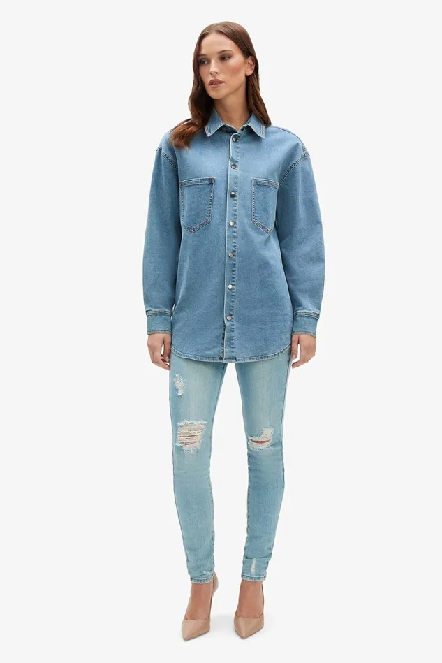 Women Shirts and Blouses Bardot Oversized Denim Shirt In Acid Acid Women Shirts and Blouses Bardot Oversized Denim Shirt In Acid Acid