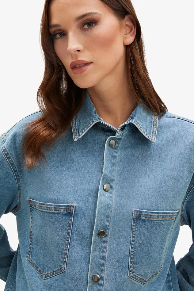 Women Shirts and Blouses Bardot Oversized Denim Shirt In Acid Acid Women Shirts and Blouses Bardot Oversized Denim Shirt In Acid Acid