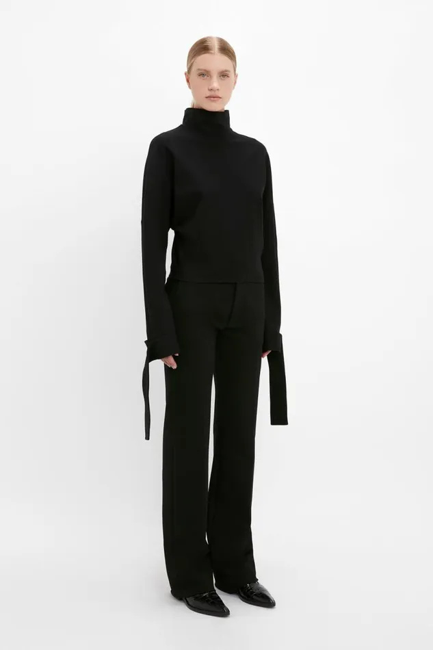 Women Shirts and Tops Victoria Beckham Tie Sleeve Ponti Top In Black