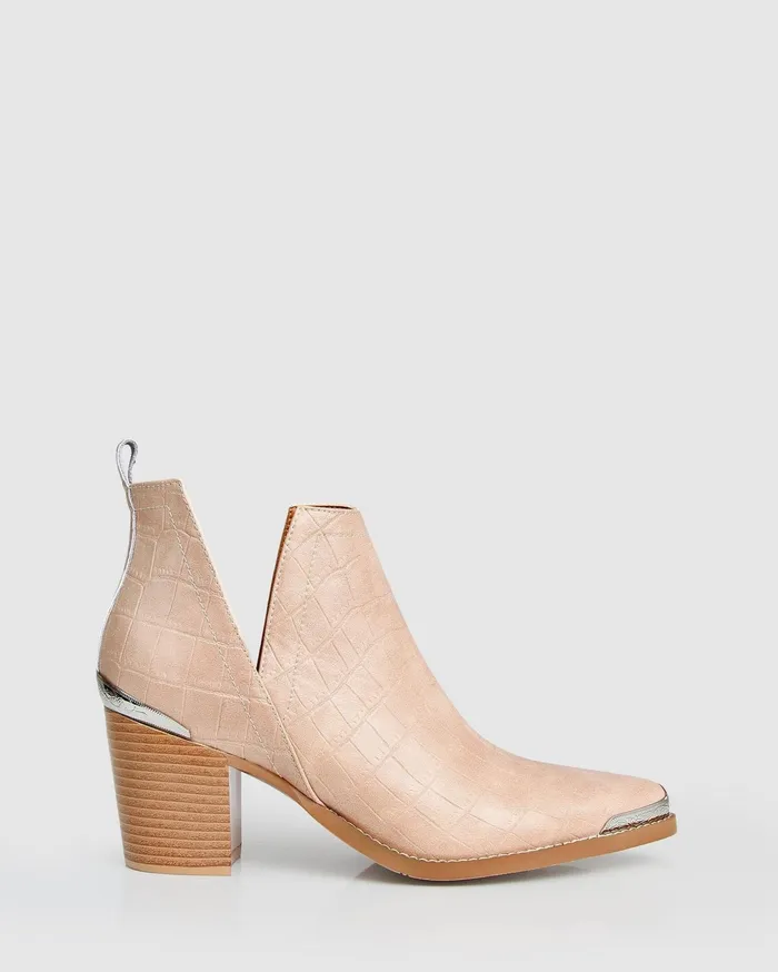 Women Shoes Belle and Bloom Austin Croc Embossed Ankle Boot 8211 Blush