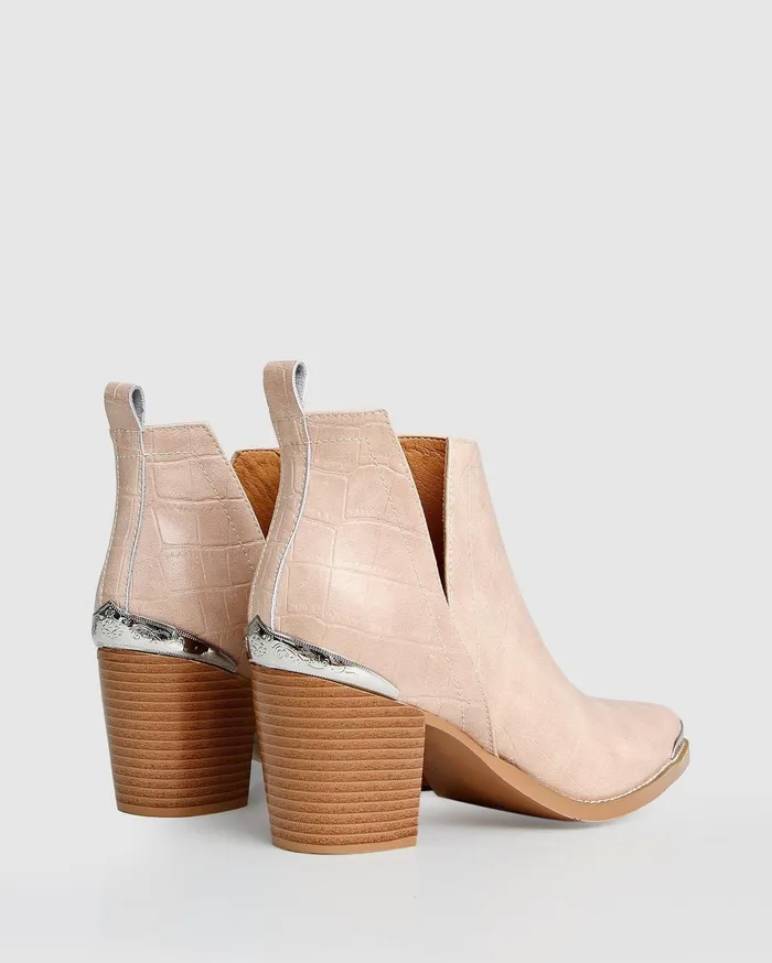 Women Shoes Belle and Bloom Austin Croc Embossed Ankle Boot 8211 Blush