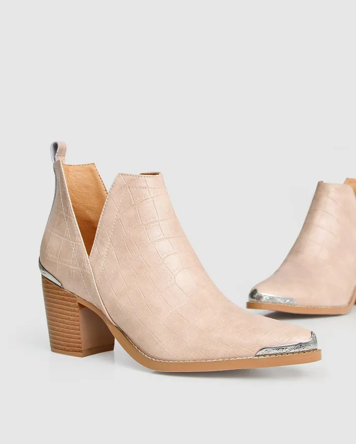 Women Shoes Belle and Bloom Austin Croc Embossed Ankle Boot 8211 Blush