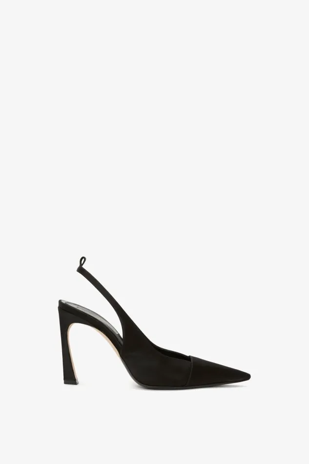 Women Shoes Victoria Beckham Pointy Toe Satin Sling Back Pump In Black