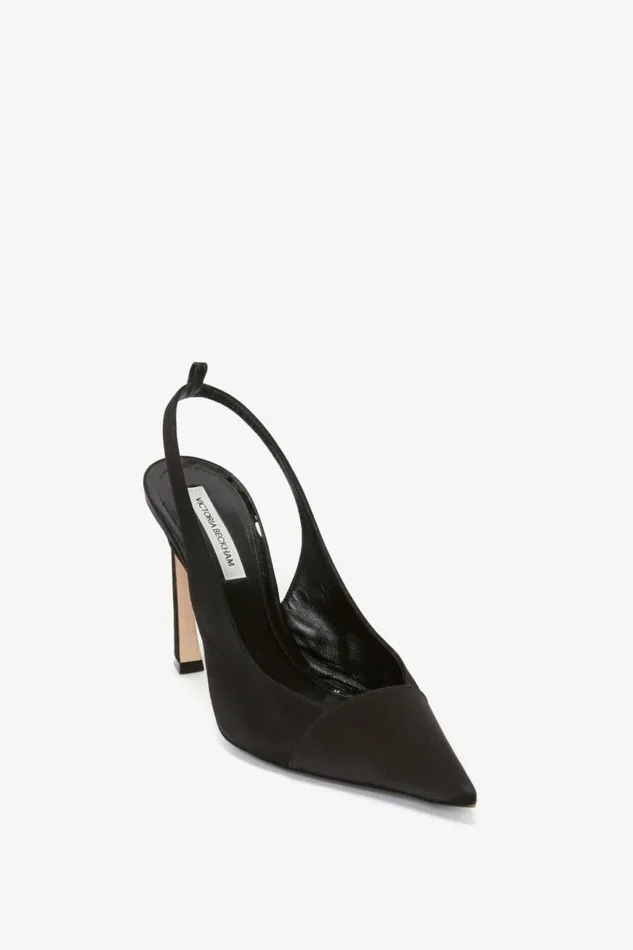 Women Shoes Victoria Beckham Pointy Toe Satin Sling Back Pump In Black