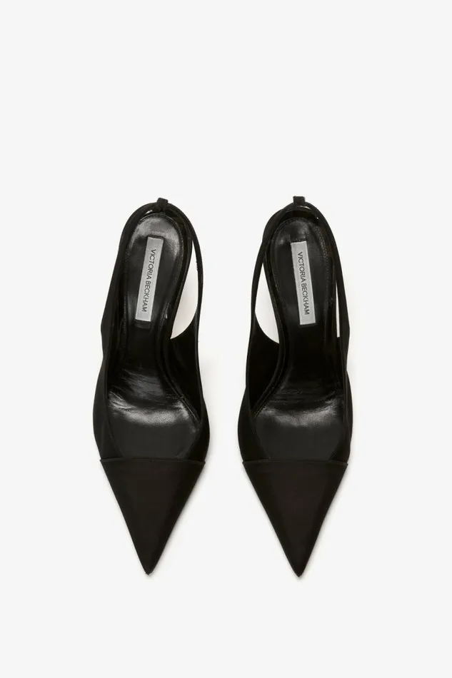 Women Shoes Victoria Beckham Pointy Toe Satin Sling Back Pump In Black