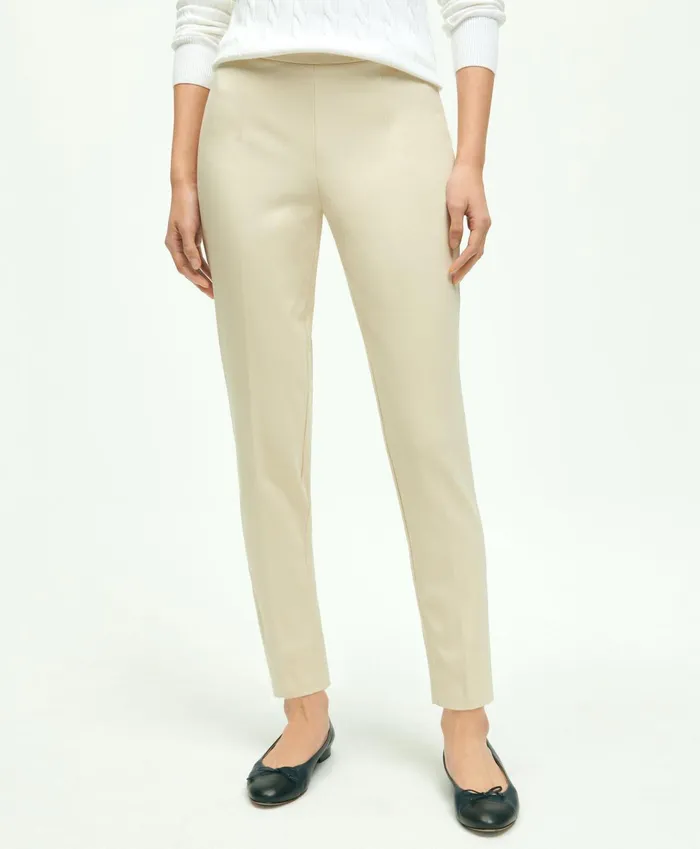 Women SideZip Stretch Cotton Pant Oatmeal Brooks Brothers Pants and Skirts