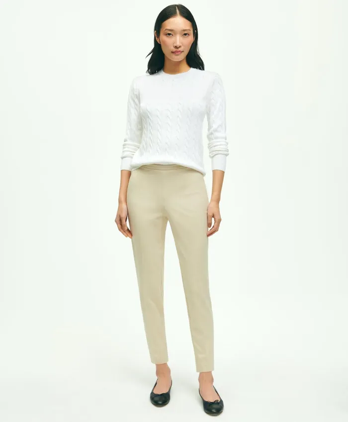Women SideZip Stretch Cotton Pant Oatmeal Brooks Brothers Pants and Skirts