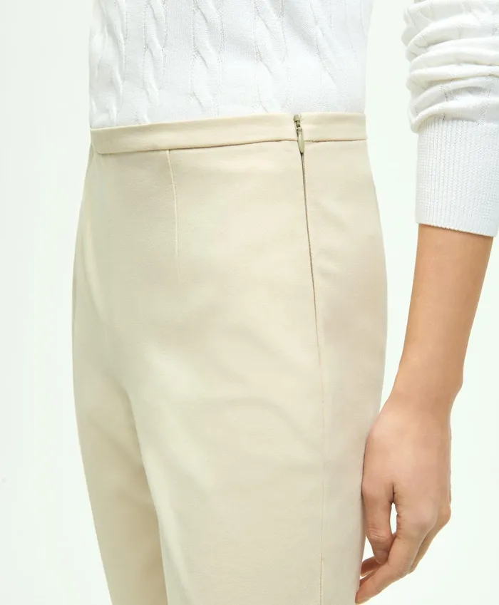 Women SideZip Stretch Cotton Pant Oatmeal Brooks Brothers Pants and Skirts