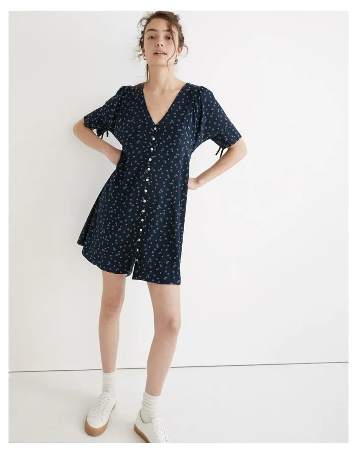 Women Silk Button Front Mini Dress In Bandana Flower Twilight Madewell Dresses