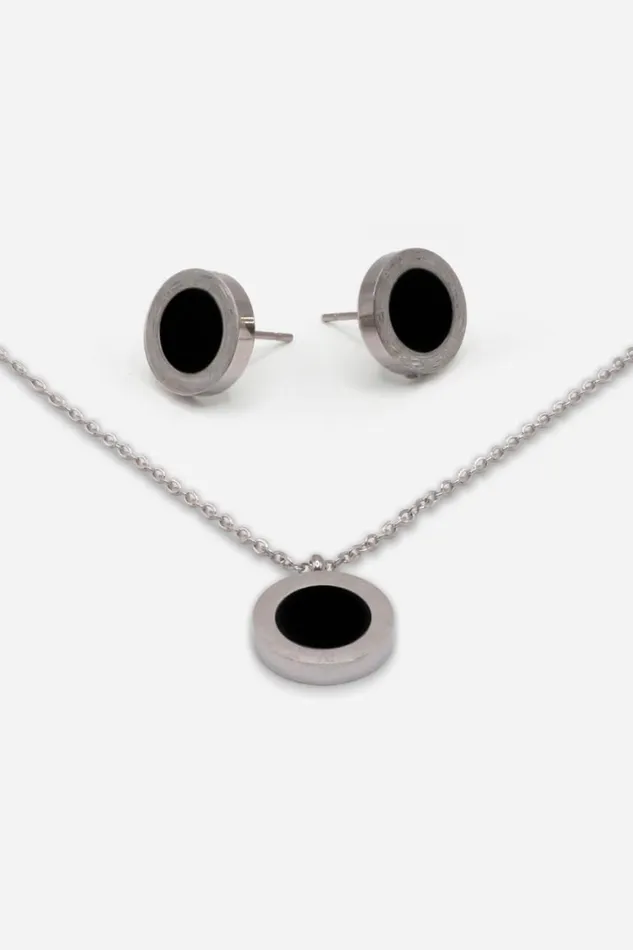Women Silver Stainless Steel Clock Pendant And Earring Set Roman Jewellery
