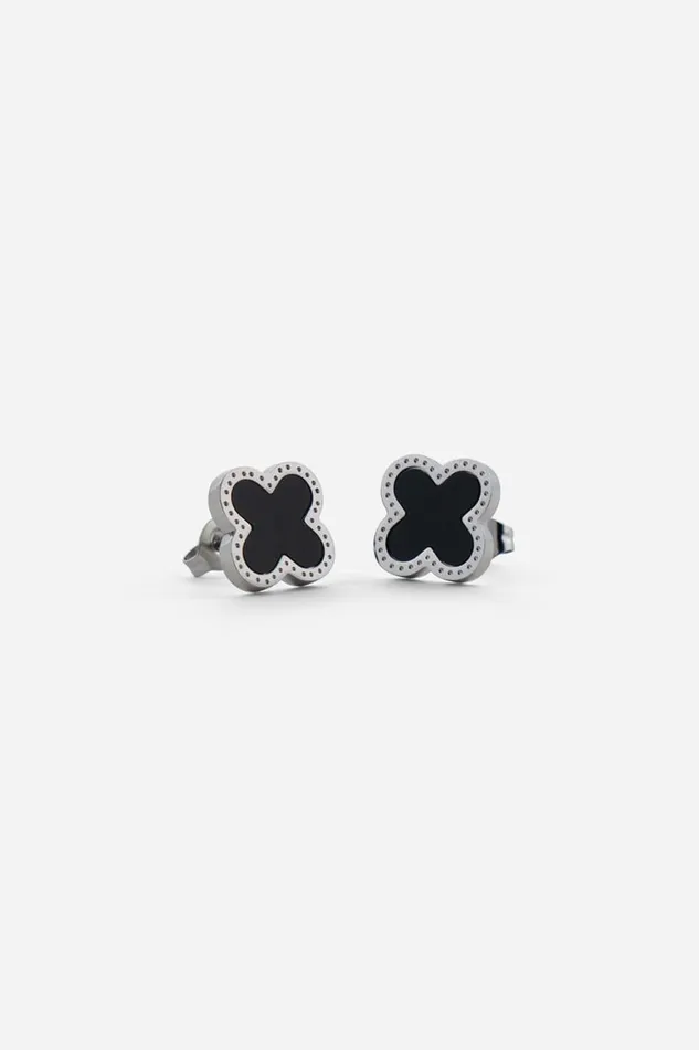 Women Silver Stainless Steel Reversible Clover Earrings Roman Jewellery