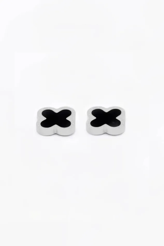 Women Silver Stainless Steel Reversible Clover Earrings Roman Jewellery