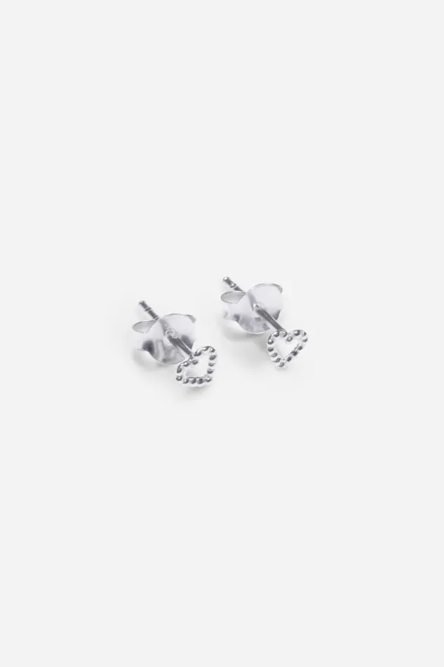 Women Silver Sterling Silver Heart Stud Earrings Roman Jewellery
