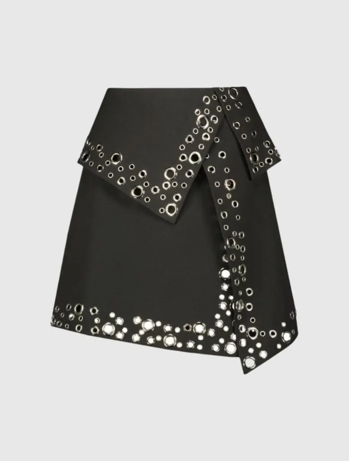 Women Skirts Mac Duggal Crepe Grommet Mini Skirt Black