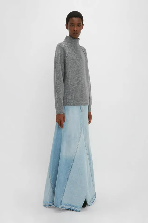 Women Skirts Victoria Beckham Maxi Godet Denim Skirt In Light Blue Wash
