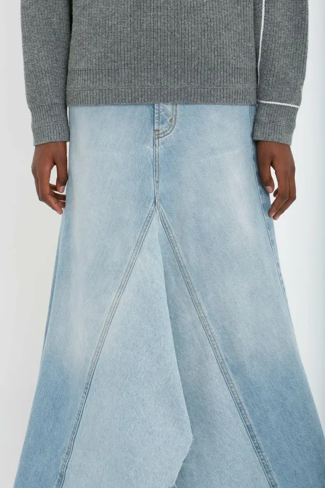 Women Skirts Victoria Beckham Maxi Godet Denim Skirt In Light Blue Wash