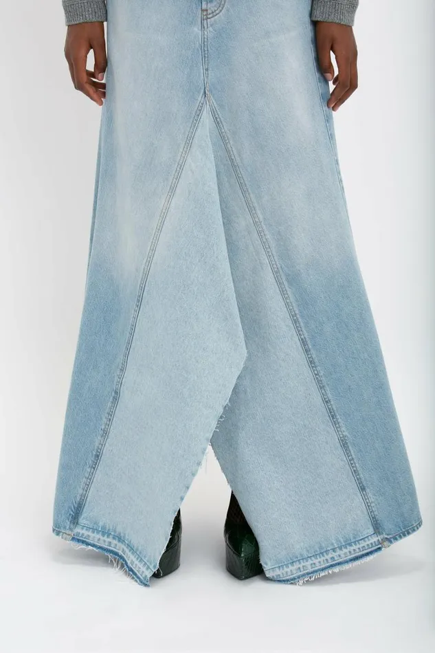 Women Skirts Victoria Beckham Maxi Godet Denim Skirt In Light Blue Wash