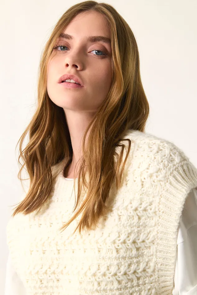 Women Sleeveless Jumper Astrid Creme Pull Laine Blanc Crme Des Petits Hauts Jumpers and Cardigans