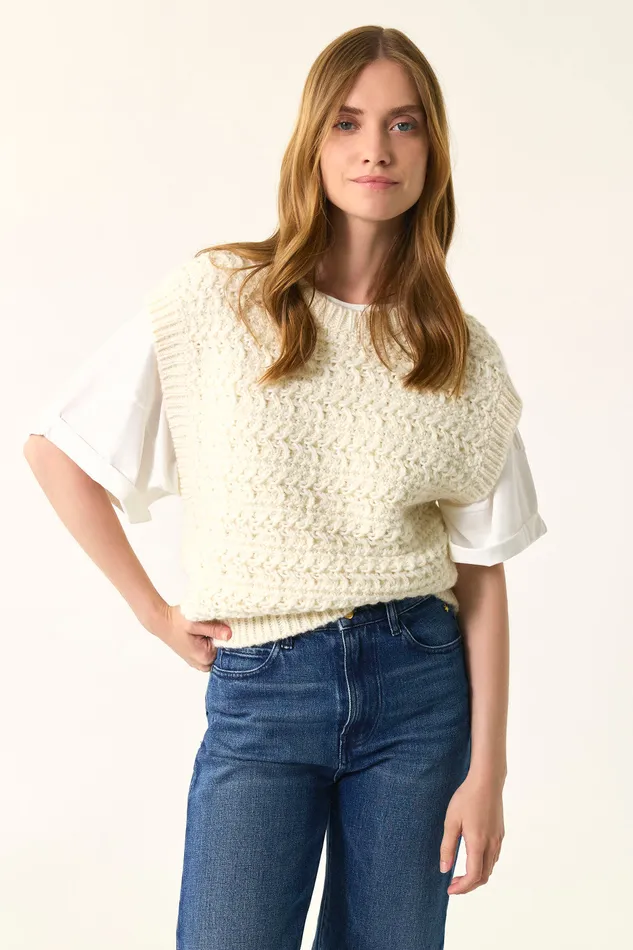 Women Sleeveless Jumper Astrid Creme Pull Laine Blanc Crme Des Petits Hauts Jumpers and Cardigans