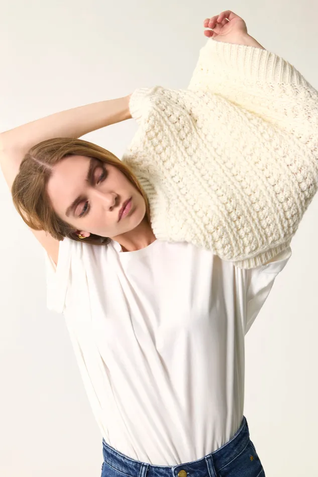 Women Sleeveless Jumper Astrid Creme Pull Laine Blanc Crme Des Petits Hauts Jumpers and Cardigans