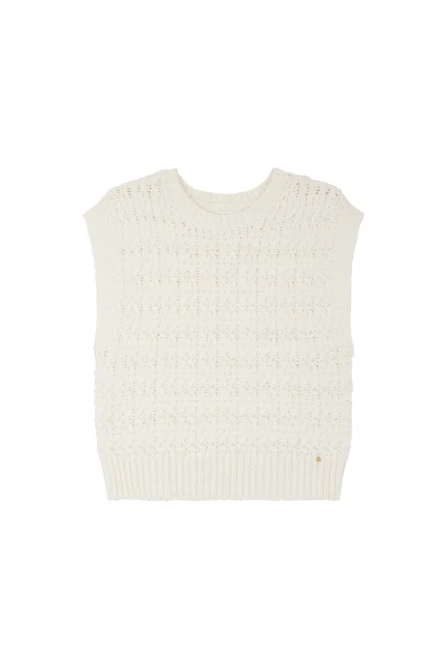 Women Sleeveless Jumper Astrid Creme Pull Laine Blanc Crme Des Petits Hauts Jumpers and Cardigans