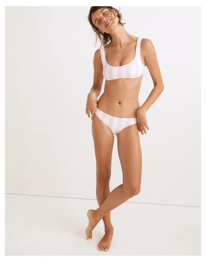 Women Solid and Striped Elle Bikini Top In Cotton Candy Stripe Cotton Candy Madewell Swim
