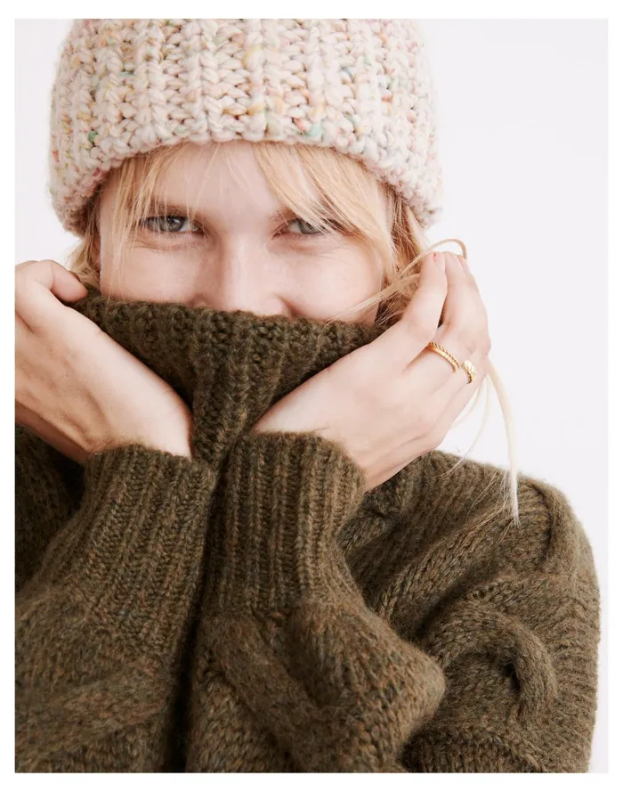 Women Somervell Modern Cable Turtleneck Sweater Heather Basil Madewell Sweaters