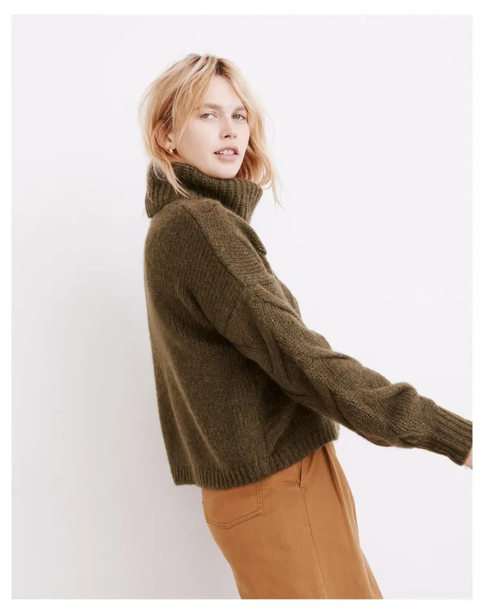 Women Somervell Modern Cable Turtleneck Sweater Heather Basil Madewell Sweaters Women Somervell Modern Cable Turtleneck Sweater Heather Basil Madewell Sweaters
