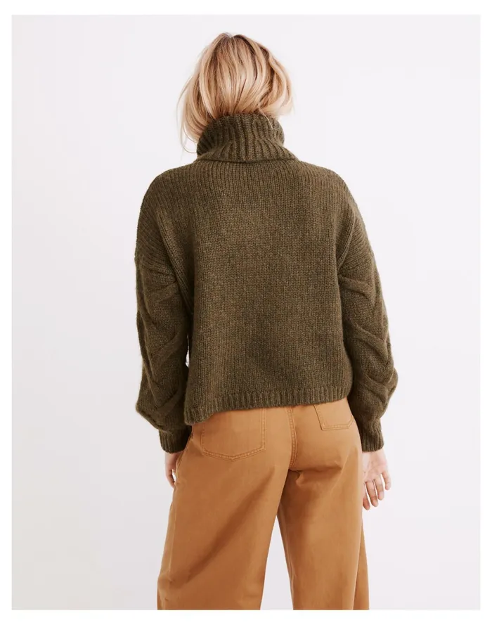 Women Somervell Modern Cable Turtleneck Sweater Heather Basil Madewell Sweaters Women Somervell Modern Cable Turtleneck Sweater Heather Basil Madewell Sweaters