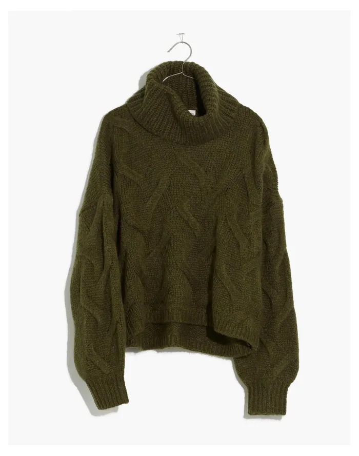 Women Somervell Modern Cable Turtleneck Sweater Heather Basil Madewell Sweaters Women Somervell Modern Cable Turtleneck Sweater Heather Basil Madewell Sweaters