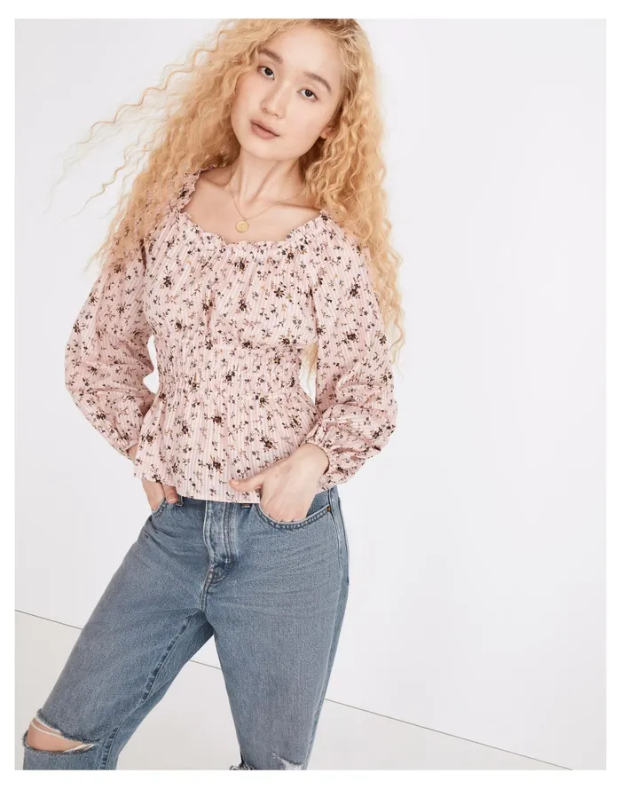 Women Sophia Top In Bouquet Floral Wisteria Dove Madewell Tops and Shirts