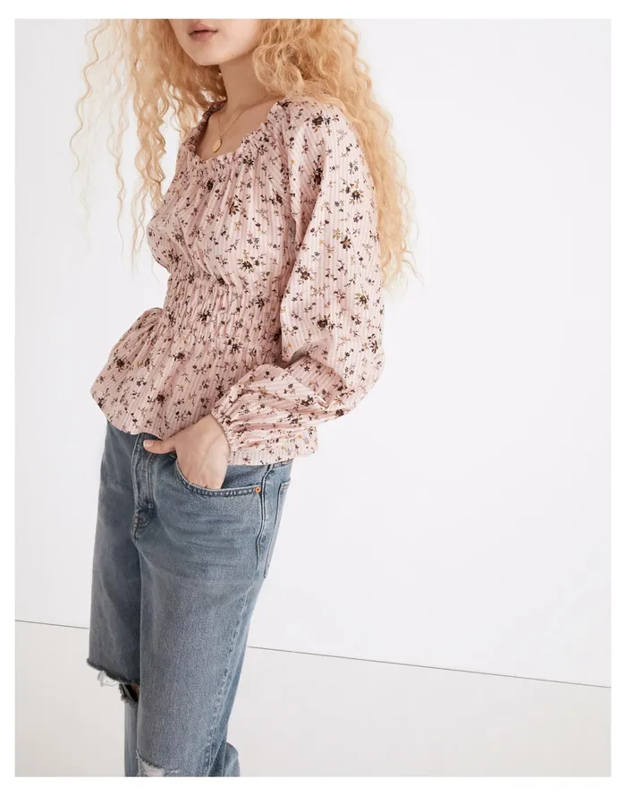 Women Sophia Top In Bouquet Floral Wisteria Dove Madewell Tops and Shirts Women Sophia Top In Bouquet Floral Wisteria Dove Madewell Tops and Shirts