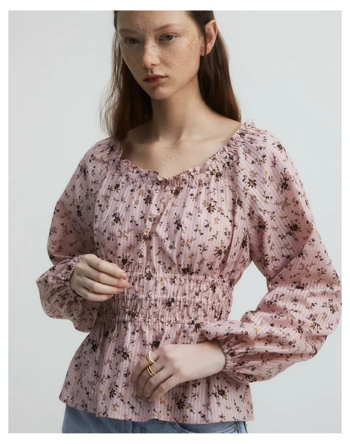 Women Sophia Top In Bouquet Floral Wisteria Dove Madewell Tops and Shirts Women Sophia Top In Bouquet Floral Wisteria Dove Madewell Tops and Shirts