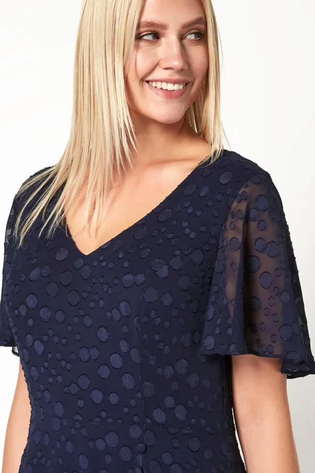 Women Spot Chiffon Frill Asymmetric Midi Dress Roman Dresses