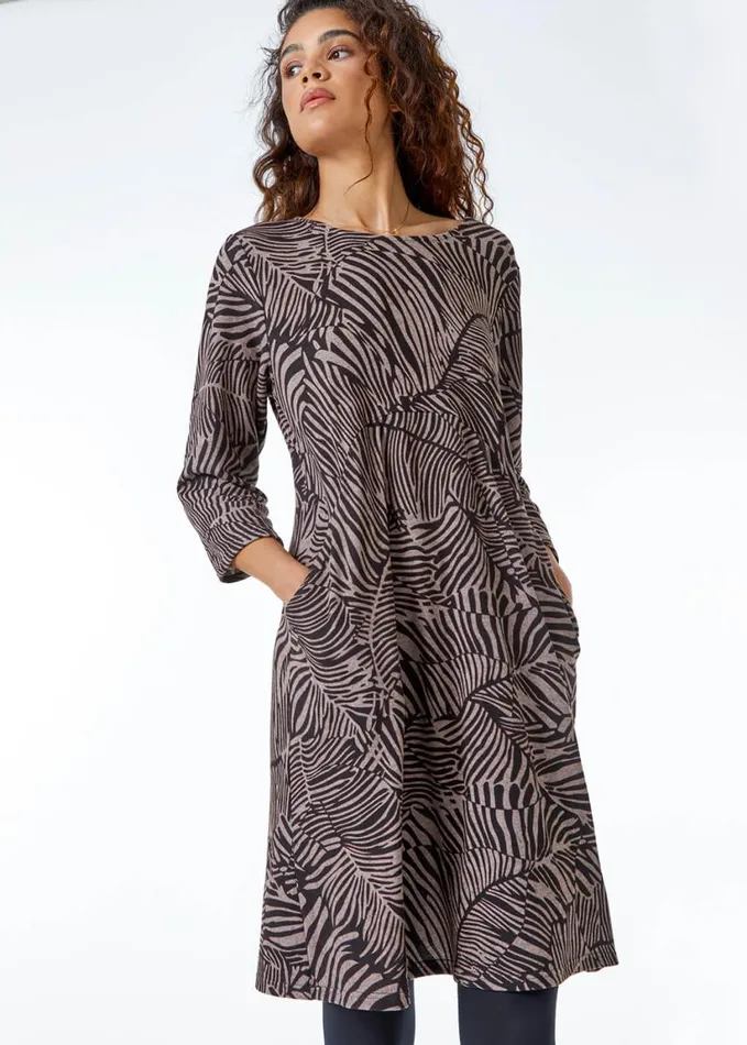 Women Stone Animal Print Stretch Dress Roman Dresses