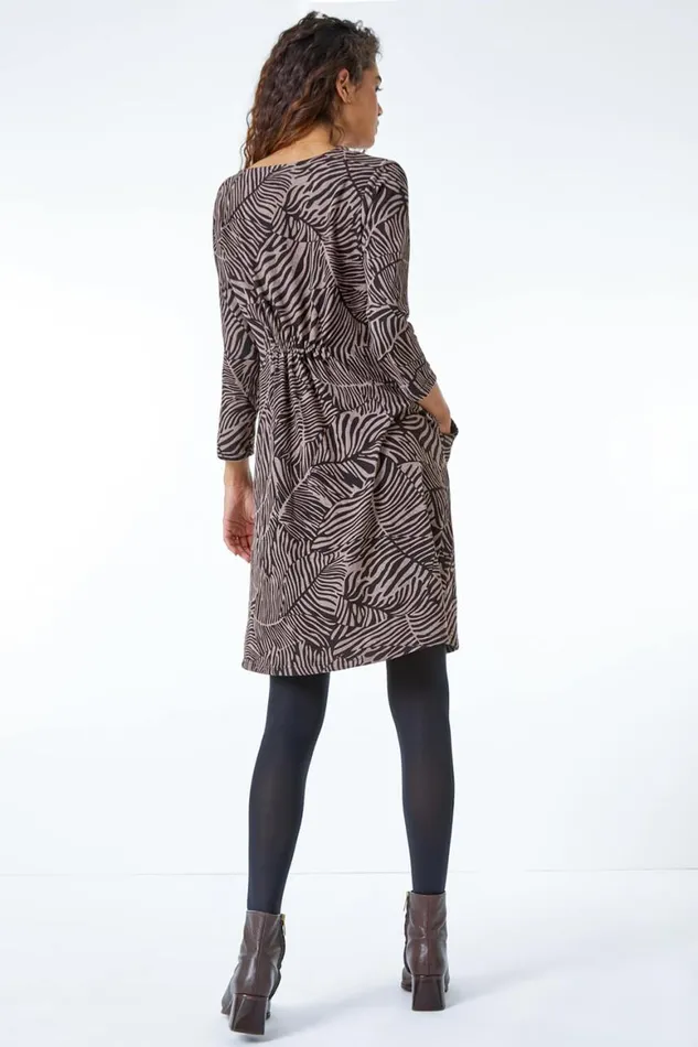 Women Stone Animal Print Stretch Dress Roman Dresses