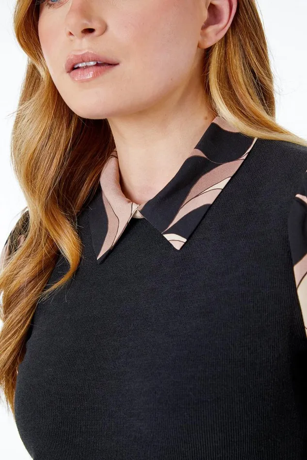 Women Stone Contrast Sleeve Stretch Shirt Dress Roman Dresses