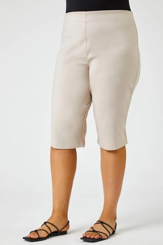 Women Stone Curve Knee Length Stretch Shorts Roman Shorts