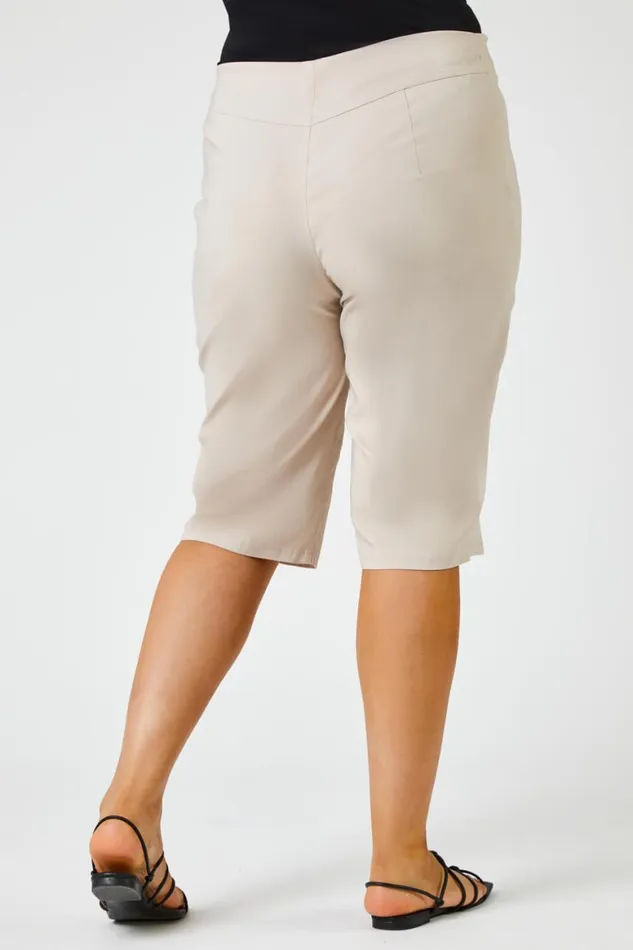 Women Stone Curve Knee Length Stretch Shorts Roman Shorts
