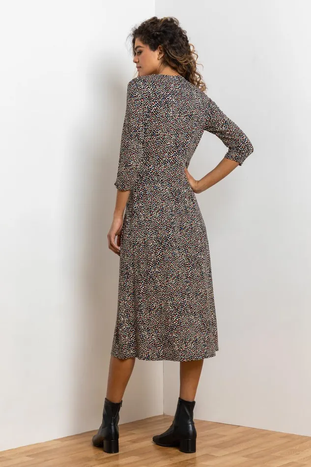 Women Stone Ditsy Spot Print Button Dress Roman Dresses