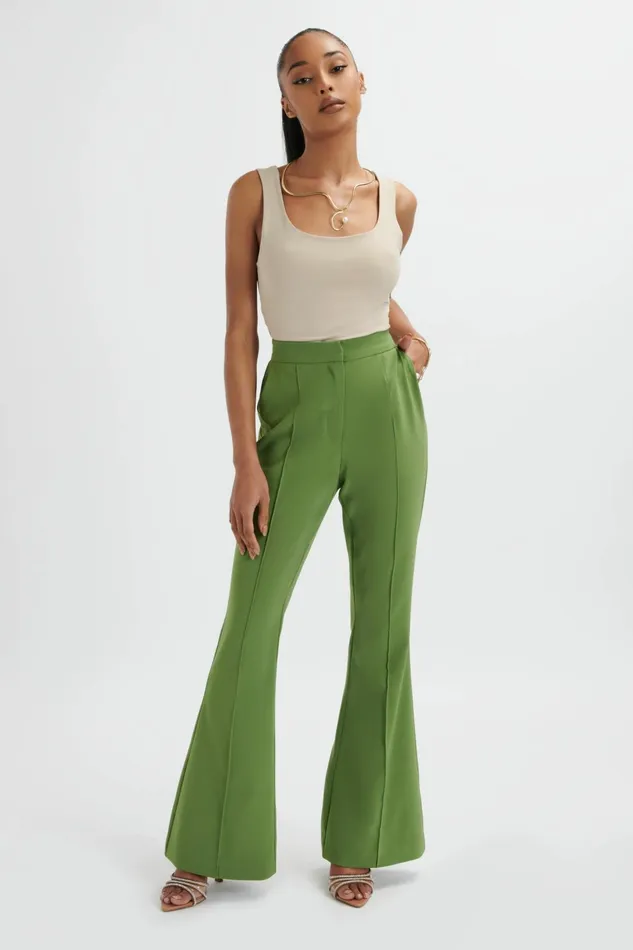 Women Suiting Lavish Alice EMELIE Fit and Flare Tailored Trouser In Green Green