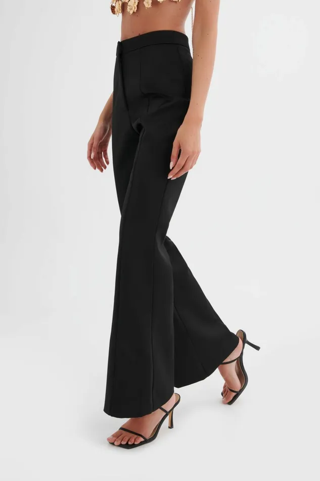 Women Suiting Lavish Alice EMELIE Fit And Flare Satin Trouser In Black Black