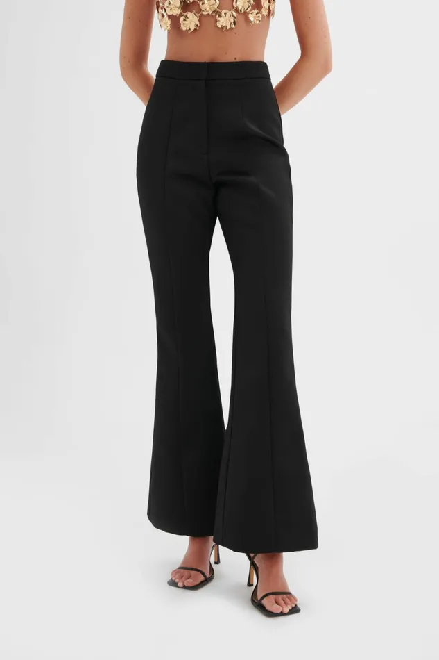 Women Suiting Lavish Alice EMELIE Fit And Flare Satin Trouser In Black Black